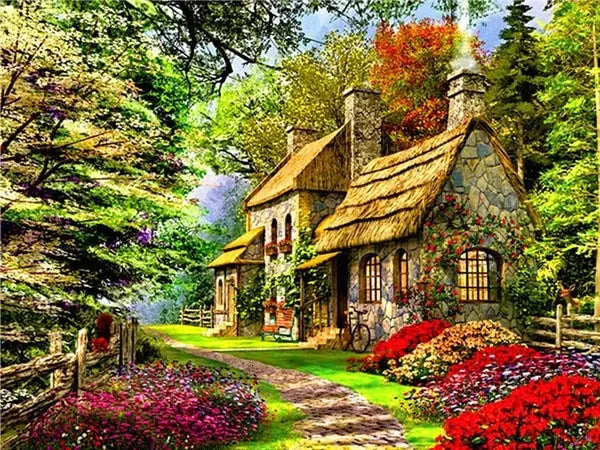 5D DIY Diamond Painting Landscape House Full Round Drill Embroidery Forest Scenery Cross Stitch Set Art Home Decor Gift